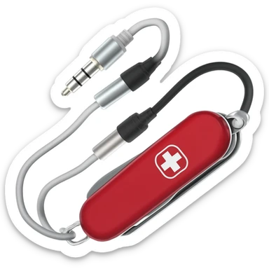 combine a swiss army knife with cables and connectores for audio visual sticker