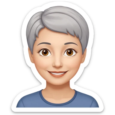 woman 50 years old, very short grey hair brown eyes smile sticker