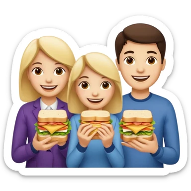 three people eating sandwich sticker