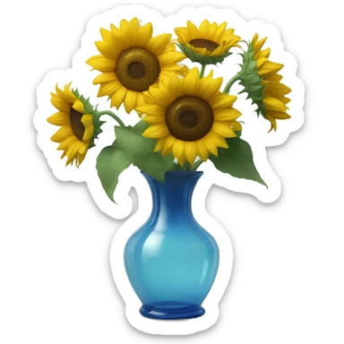 Sunflowers in a blue clear vase  sticker