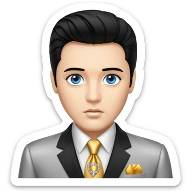 Elvis Presley with Blue eyes, black hair, silver  and gold suit sticker