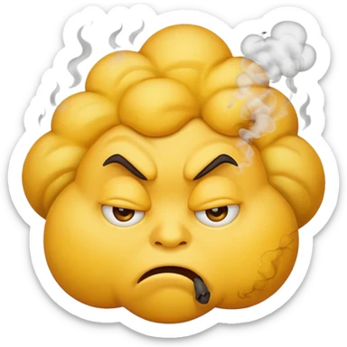 mad emoji, frowning, scrunched face, smoke puffs, very expressive sticker