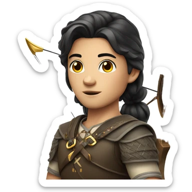 an archer aiming, dark hair, bright skin, sticker