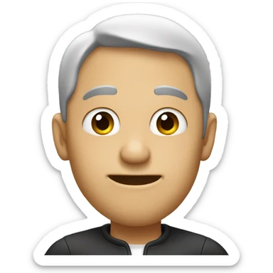 man pointing at his ear sticker