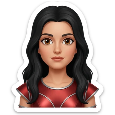 Vesta from Roman Mythology with brown eyes, long black hair, red metallic tunic sticker