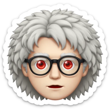 guy with fluffy hair , glasses and red eyes like from weed sticker