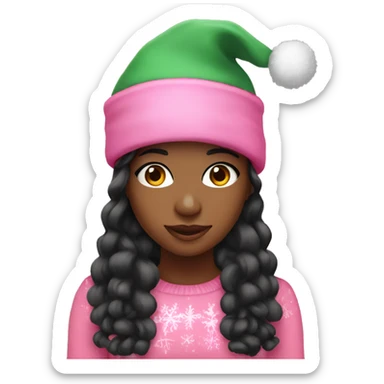Pink Christmas pretty black girl with pink hat sticker