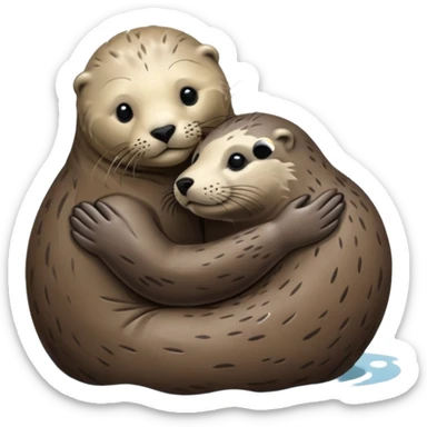 Grey seal and brown otter hugging each other  sticker