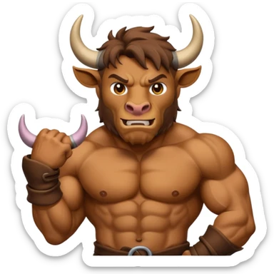 An emoji of a Cretan Minotaur. It has the body of a man and the head of a bull. sticker