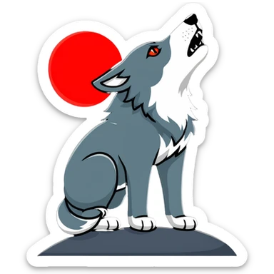 Wolf with red moon, howling, Red Rising symbol sticker