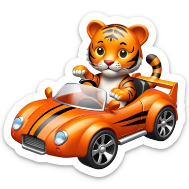 cute tiger holding toy hot wheel car sticker