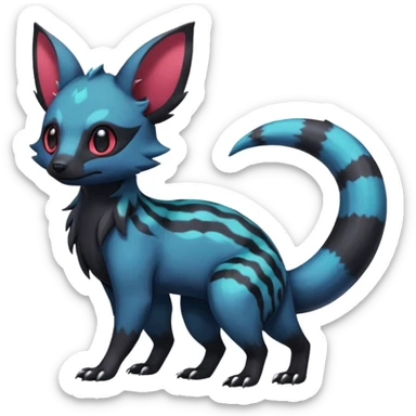 Rare beautiful pretty handsome exotic cute epic aesthetic gothic colorful Salandit-Eevee-Civet-species-Fakemon-hybrid-creature, with markings, full body sticker