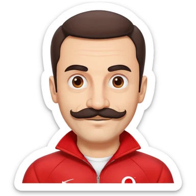 Recep İvedik Turkish comedy character with thick mustache bushy eyebrows red tracksuit smiling sticker