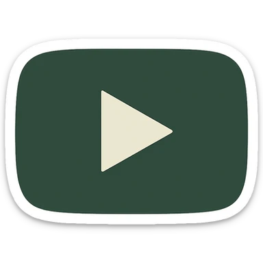 minimalist YouTube logo, rounded rectangle with dark green fill, play triangle in light beige, no other colors, no background sticker