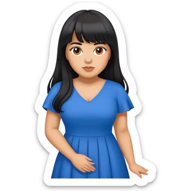 Latina medium skin tone with bangs black long hair plus size blue dress sticker