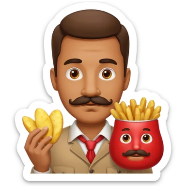 fried potato red pack with eyes and mustache sticker