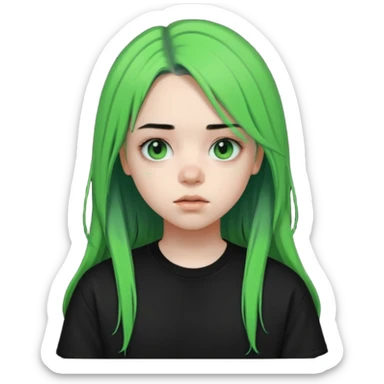 A teenager who looks like Billie Eilish when she had green and black hair sticker