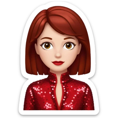 Carol Lawrence with dark auburn hair, red sequin outfit sticker