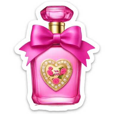 Viva la juicy parfume with a pink bow and gold writing with roses on the bottle sticker