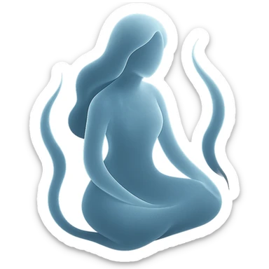 silhouette of a figure with flowing curves, radiating stillness and mystery, surrounded by shimmering energy sticker