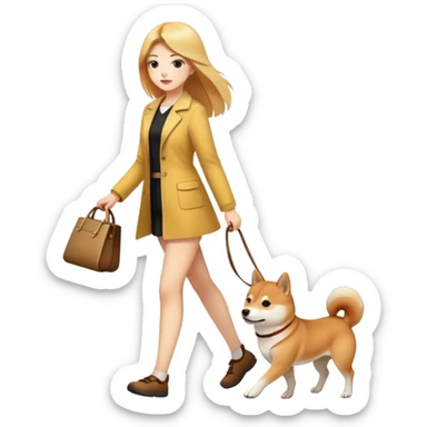 Beautiful girl with fair skin walks Shiba Inu sticker