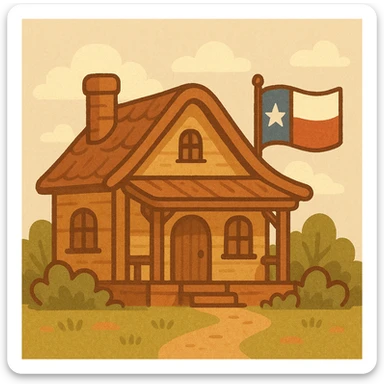 A cozy house with a Texas flag, western style, warm colors sticker