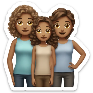 3 girls, one with straight brown hair, other with wavy brown hair and the last one with curly light brown hair  sticker