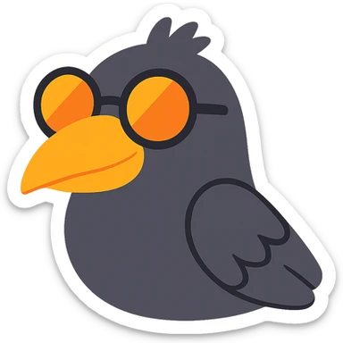 Make the bird emoji even less realistic—more cartoonish and simplified, but keep the same pose, orange beak, and round sunglasses. Minimal feather texture, smooth shading, and a playful look. Bird looking to the left. No background. Maintain the style of the original bird emoji but make it more cartoonish and simplified. sticker