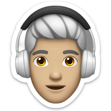 young white guy black hair headphones sticker