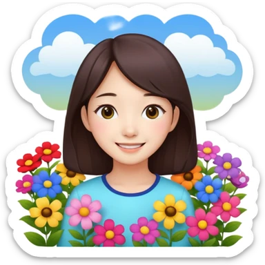 Cute korean girl background flower garden  sticker