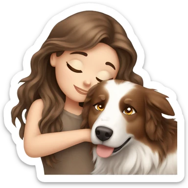 White girl brown long hair sleeping with a Australian shepherd blue eyes sticker