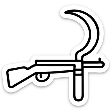 A sickle attached to the end of a rifle as a bayonet weapon sticker