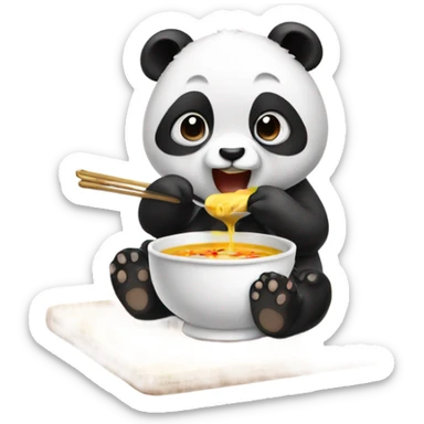 Baby panda eating soup sticker