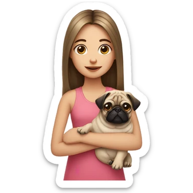 girl with long hair holding a pug sticker