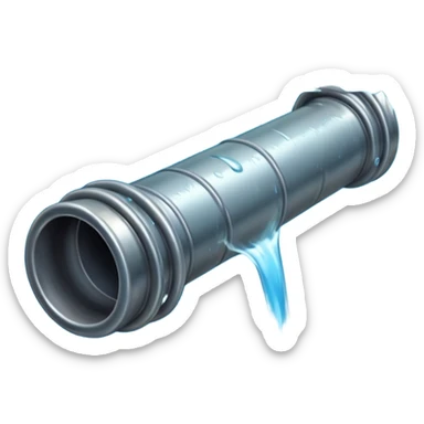 sewer steel shiny pipe with leaking water  sticker