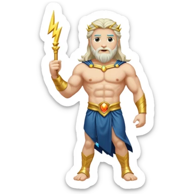 Zeus, whole body, long hair, lightinings, leaning against sticker