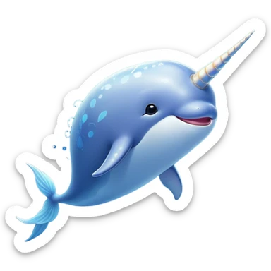 Beautiful and Majestic Cute Narwhal Portrait Emoji, Head and body rendered in serene repose with a gentle, radiant smile, showcasing a streamlined, graceful form adorned with a luminous spiraled tusk and peacefully closed eyes, Simplified yet exquisitely endearing features, highly detailed, glowing with a soft, majestic ocean light, high shine, serene and utterly enchanting, stylized with an air of magical marine splendor, soft glowing outline, capturing the essence of a beautiful and majestic cute narwhal that embodies the quiet wonder of the deep blue! sticker