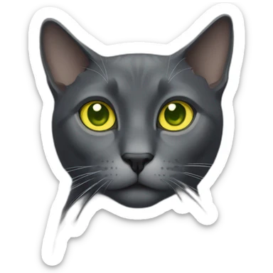 Dark gray cat with yellow-green eyes and white point on neck sticker