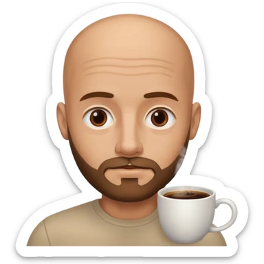 men with coffee no hair, a little beard and no wrinkles sticker