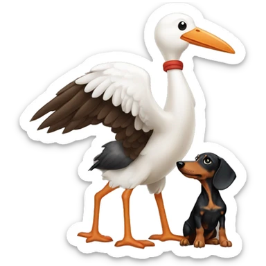 stork carrying a dachshund puppy
 sticker