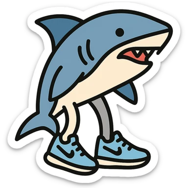 shark with three legs, wearing light blue Nike shoes, icon style sticker
