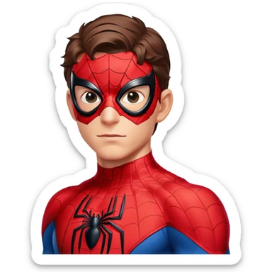 Tom Holland as Spider-Man with mask half off sticker