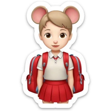 Petite souris avec jupe rouge à l'école sticker
