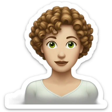 white woman with green eyes and curly brown hair sticker