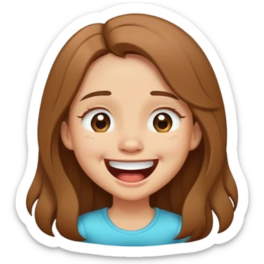 Girl with long brown hair laughing with tears in her eyes and a tilted head cartoon full body cute  sticker