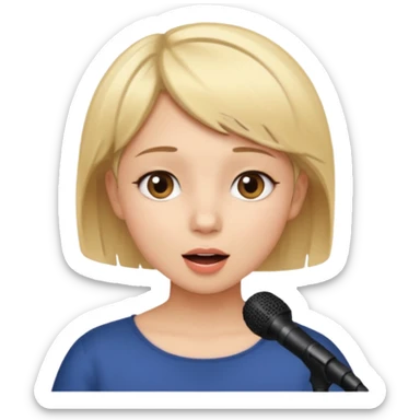 Crea una chica cantando con pelo rubio corto con ojos cafes  sticker