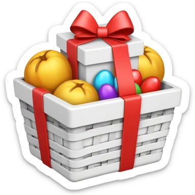  white small gift basket with small gifts inside and only 3 gifts the gifts colors white sticker