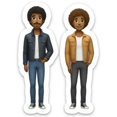 gay couple, one bold and tall, one with curly hair and short sticker