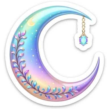 glossy Pastel iridescent crystal crescent damask moon sticker