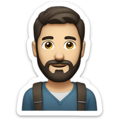 A stoned computer programmer with dark brown hair and beard sticker
